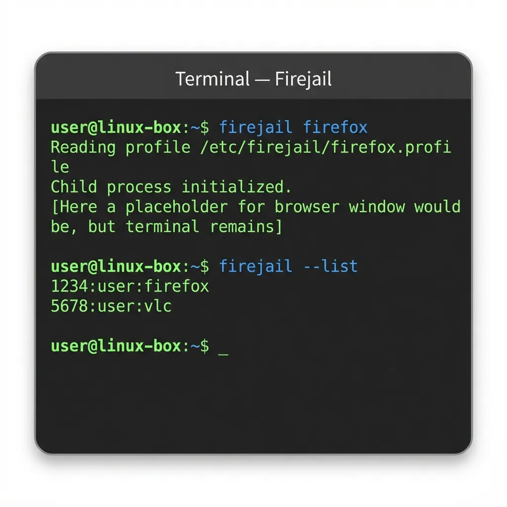 Firejail Terminal Commands